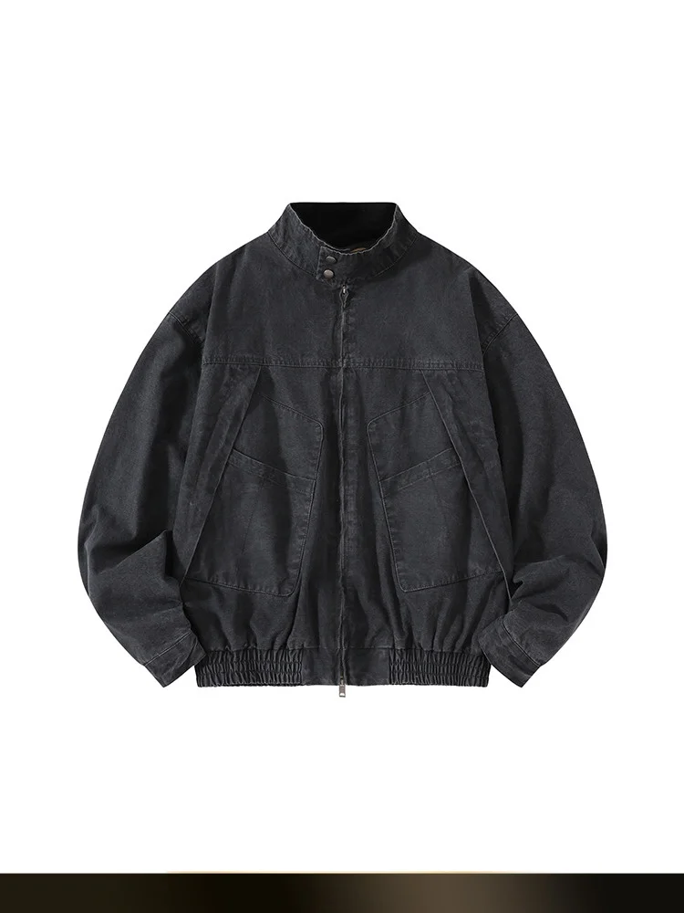 

American Retro Workwear Jaet Sand Waed Stand Collar Casual Loose ex Spring New Sle Versatile Cotton Zipper Jaet