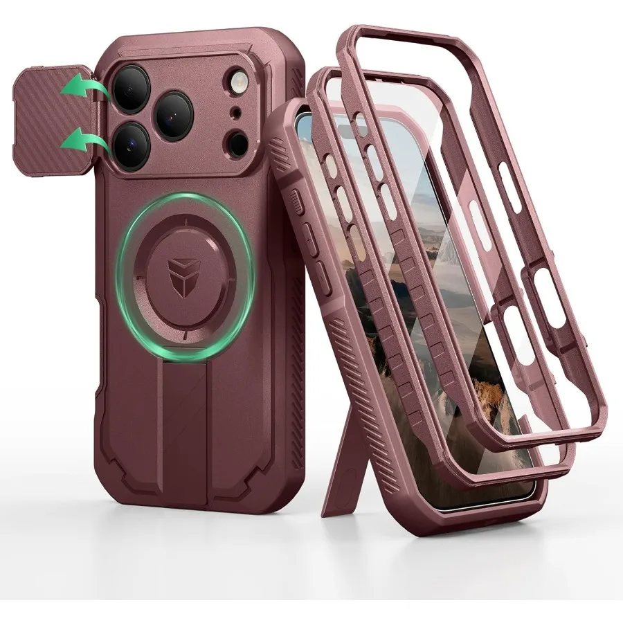 Per la custodia per iPhone 17 Pro con doppio telaio frontale e cover per fotocamera flip integrata con cavalletto incorporato