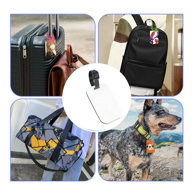 10PCS Sublimation Blank Luggage Tags White Blank Travel Bag Baggage Tags with Strap Double Sided Suitcase Label Tag