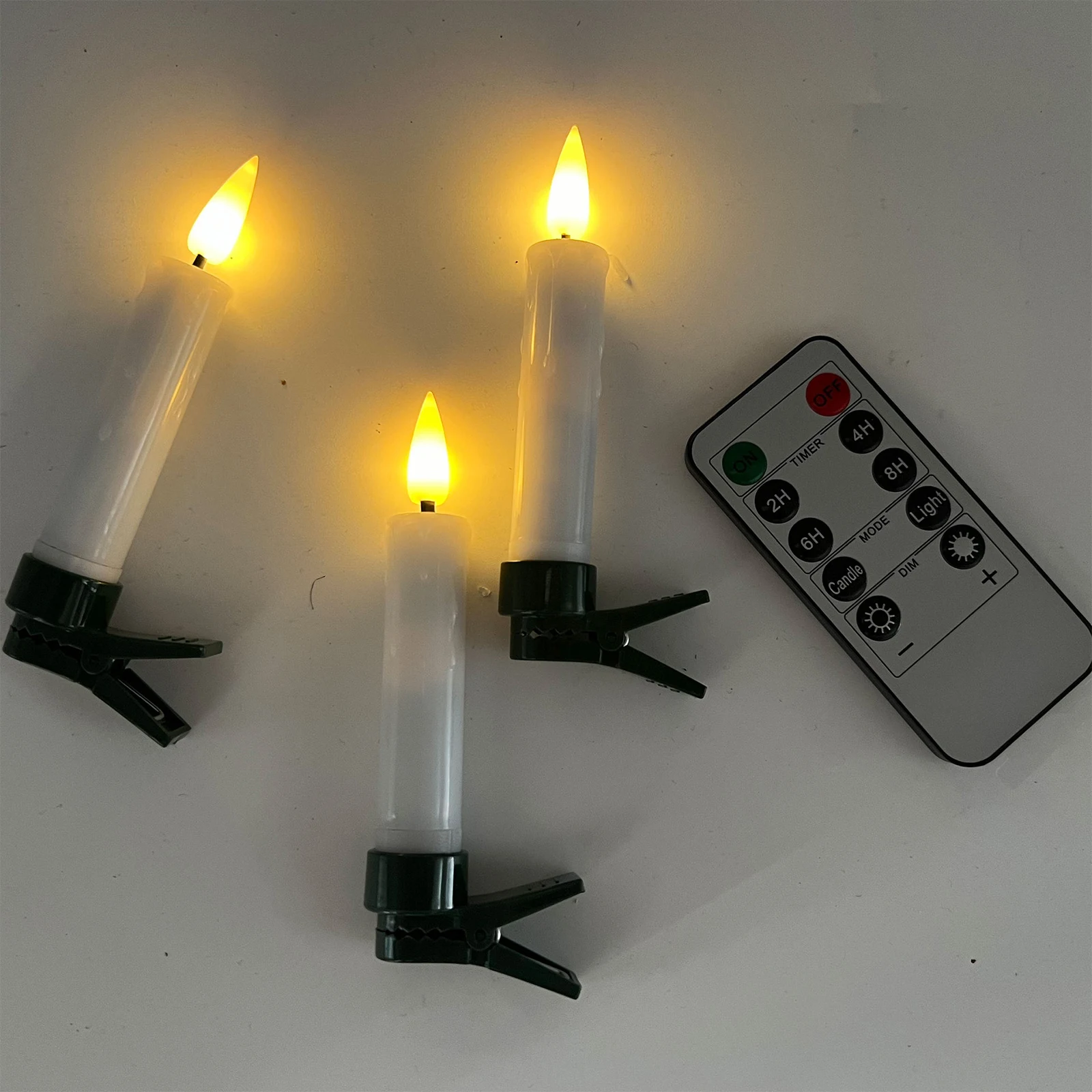 LED Taper Candle with 3D Flickering Flame Battery Operated Taper Candle with Clips And Remote for Christmas Ornament
