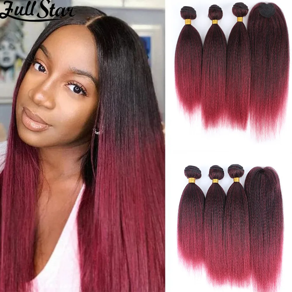 Full Star Kinky Straight Bundle Synthetic Hair Extension Freetress Crochet 3PCS With Closure Jumbo Braiding Afro Black Ombre Bug