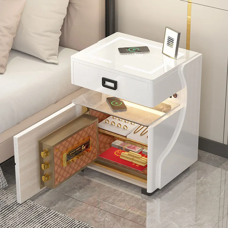 Charged with Mobile Phone Bedroom Bedside Nightstand Table with Safe Can Be Selected Night Light