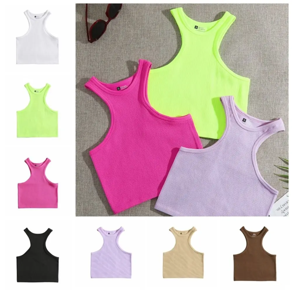 Crop Tops Nylon Women Yoga Vest Rib-Knit Stretchable Crop Tops Soft Breathable Sports Wear Seamless