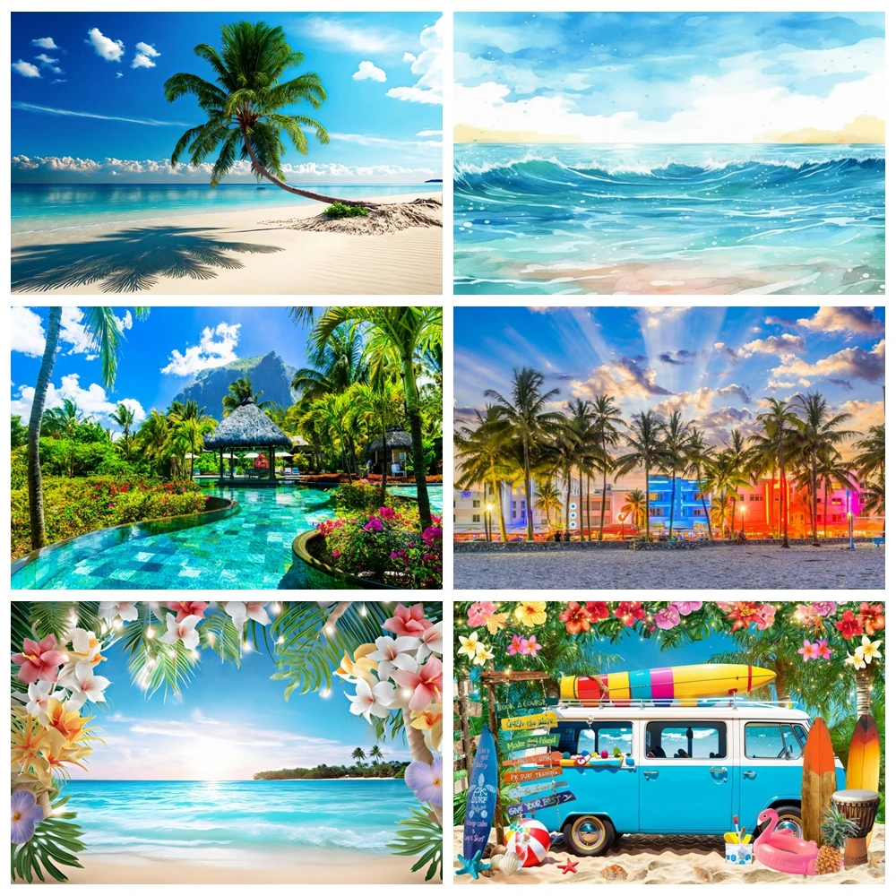 Photography Background Summer Party Tropical Sea Seaside Ocean Backdrop Beach Wave Natural Scene Birthday Photo Studio Banner