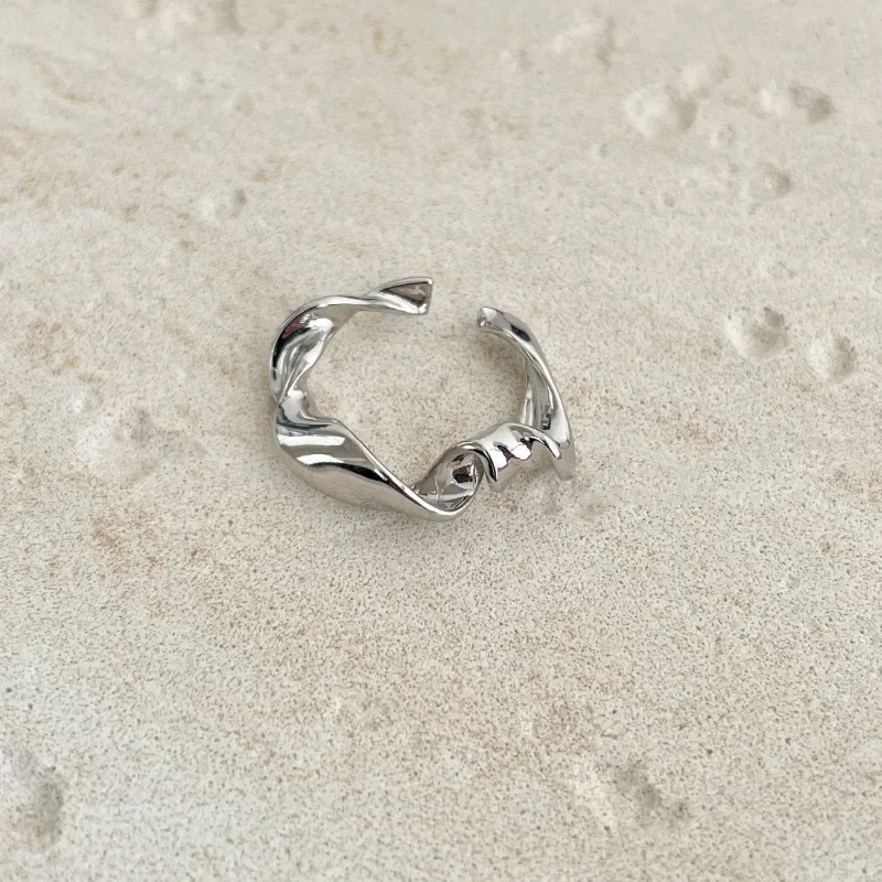 

925 Sterling Silver Love Irregular Fried Dough Twists Adjustable Opening Ring for Women Fine Jewelry Minimalist Accessories