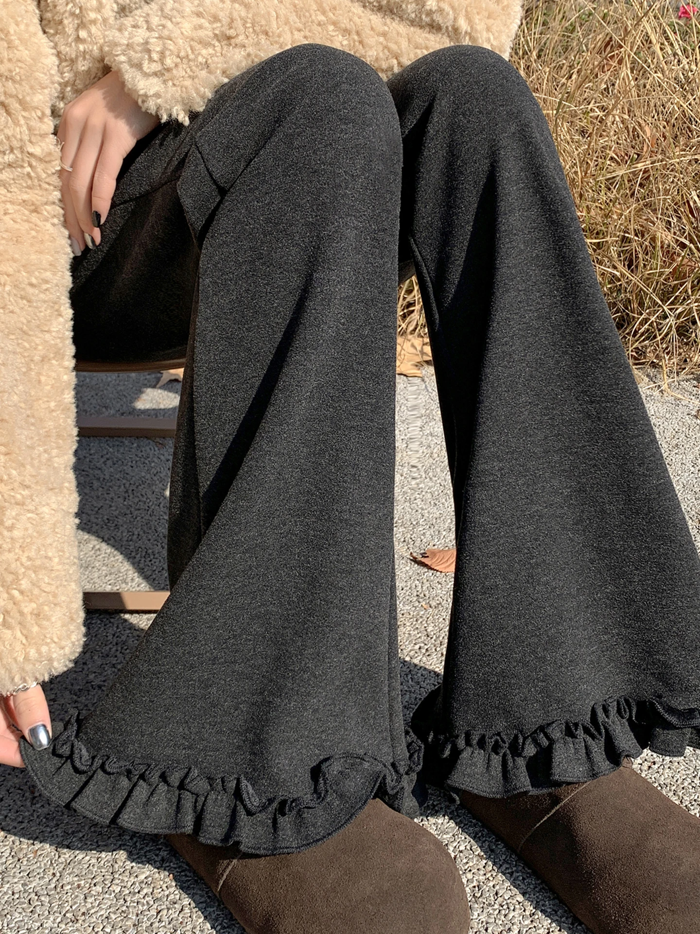 

Женские зимние утепленные повседневные спортивные брюки-клеш из ткани с эффектом драпировки, длинные, свободного кроя