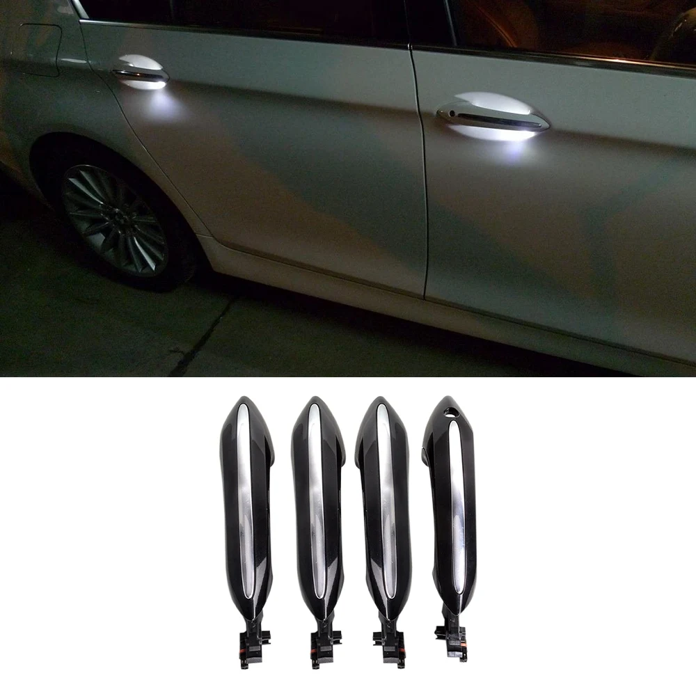 Rear Left Outer Exterior Door Handle Set with White Ambient Light Replacement for-BMW 5 Series F10 F11 F18