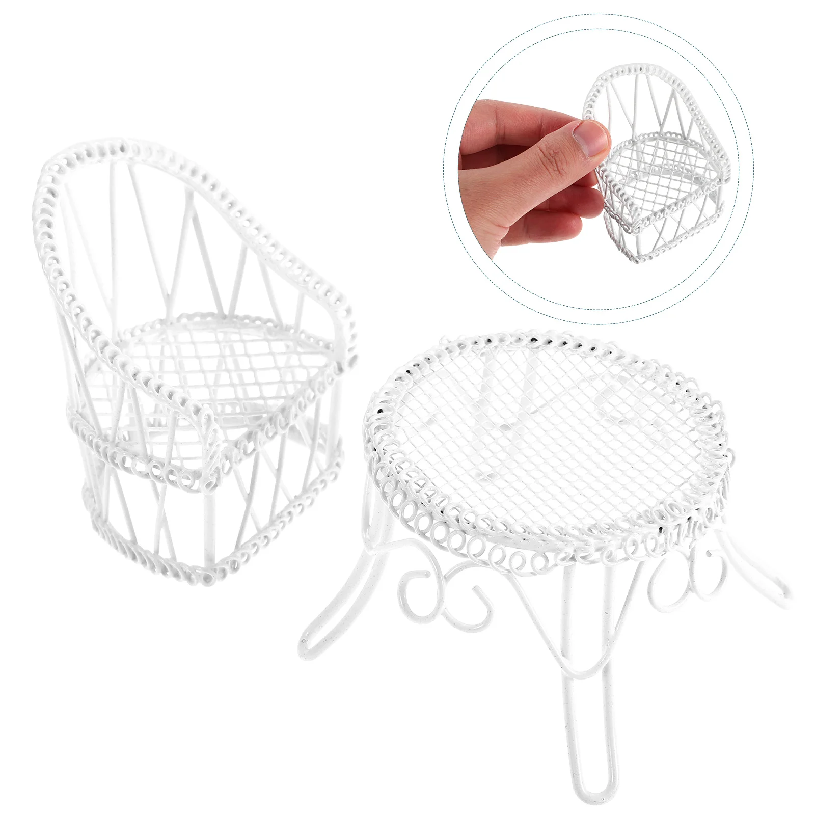 1 conjunto 1 conjunto de casa de bonecas mesa cadeira ferro mini quarto móveis ornamento em miniatura prop mini móveis de jardim em miniatura