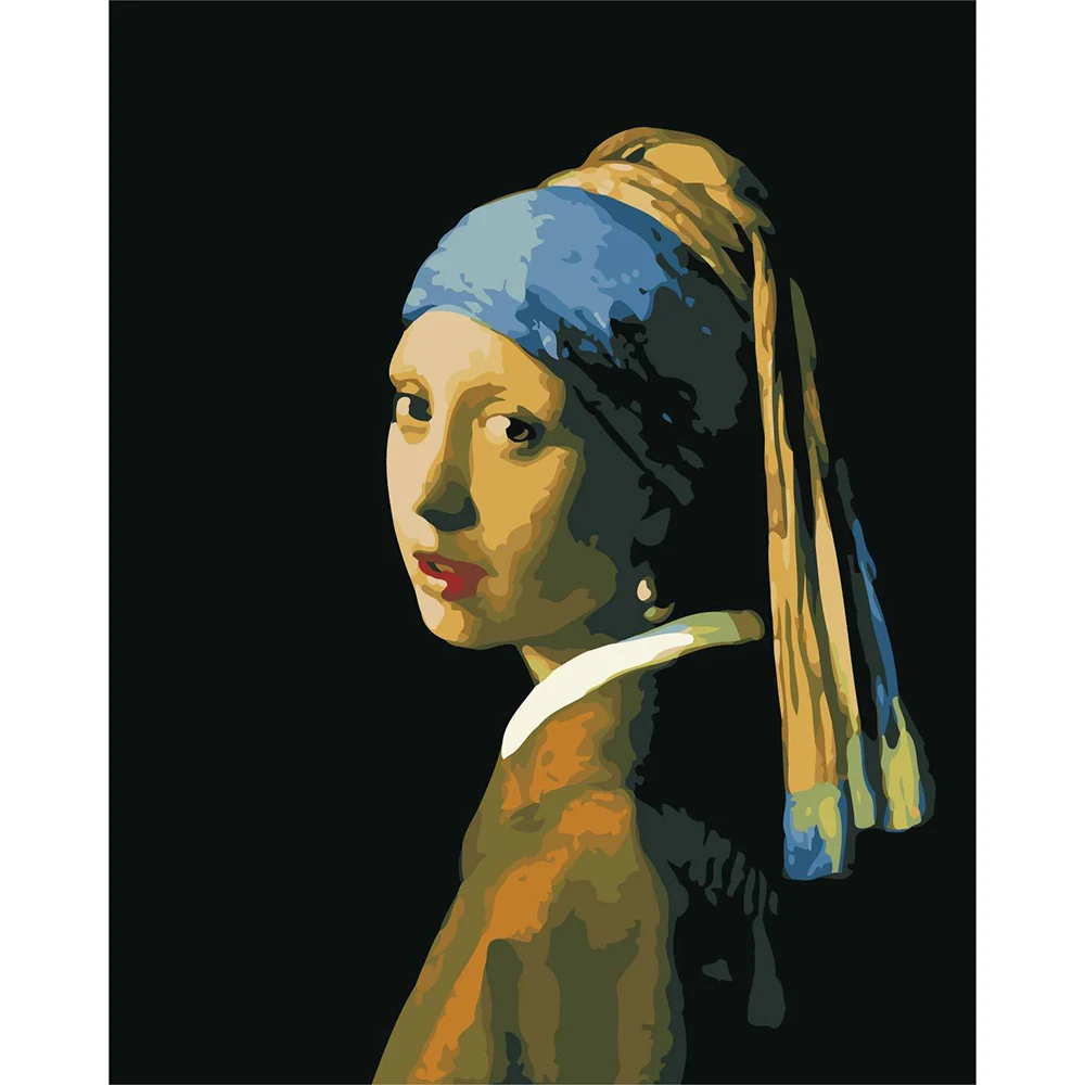 Painting By Numbers DIY Colorful Girl with a Pearl Earring Oil Painting HandPainted Home Decor Gift Canvas Drawing