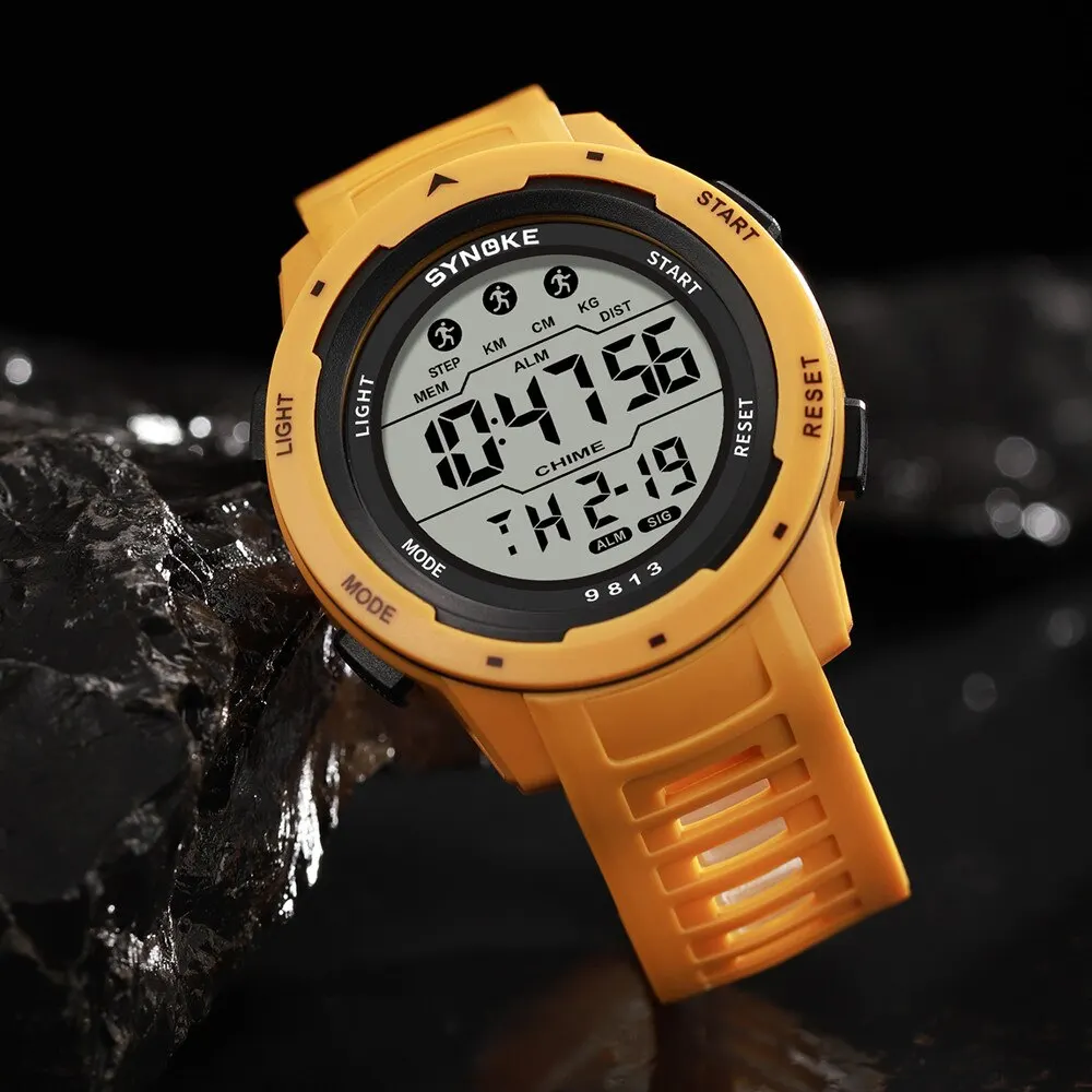 SYNOKE Men Digital Watch Sports Watches Timing Function Alarm Clock Waterproof 50M Digital Watch Military Clock Large Screen