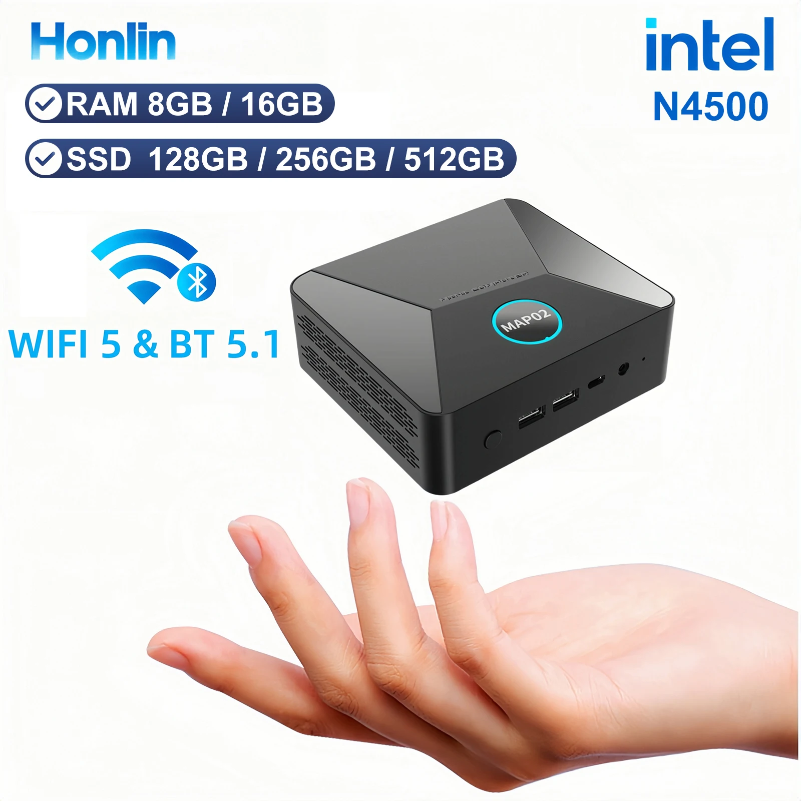 

Honlin Mini PC 11th Gen Intel N4500 Windows 11 Pro Mini PC 8/16GB DDR4 128GB/256GB M.2 SSD WiFi5 BT5.1 Desktop Computer