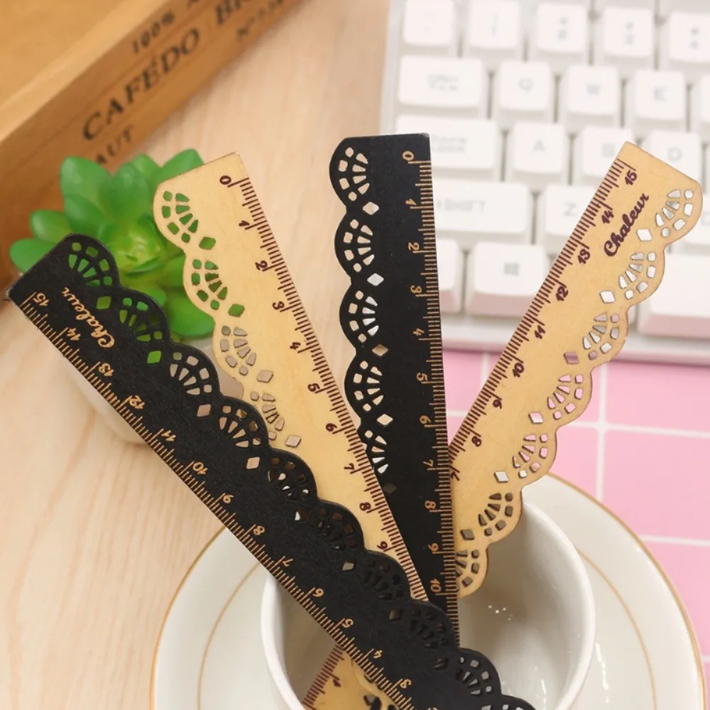 2pcs/lot 15cm Hollow Lace Design Wooden Straight Ruler Tool Measuring Ruler Office Accessories Student\'s Gift Writing Materials