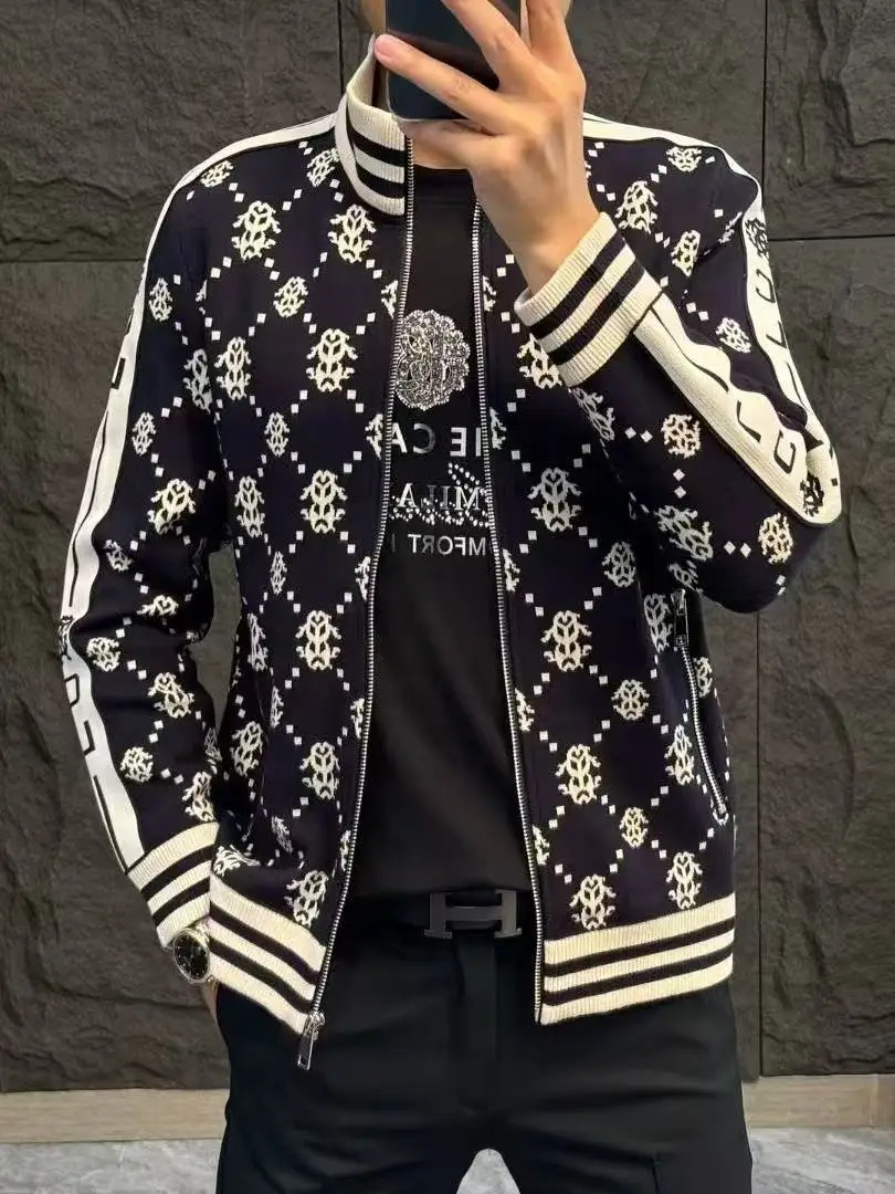 

Faionable Knitted Jaet Men's Stand Collar Versatile Sli Autumn New Arrival Zipper Casual Sle Polyester Cotton Blend