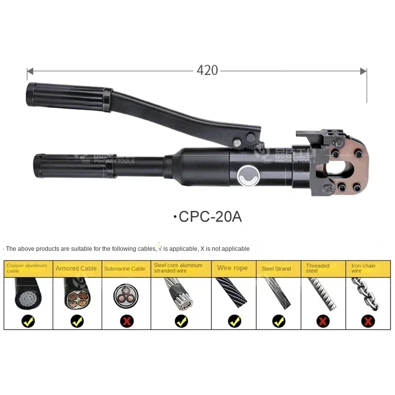 Portable liquid CPC-20A manual cable cutter for cutting steel strands and wire ropes under 20mm