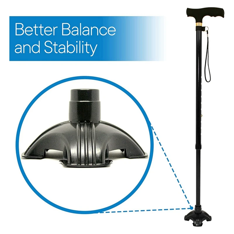 Self-Standing Four-Leg Base Fits Most Walking Sticks, Crutches, And Folding Canes