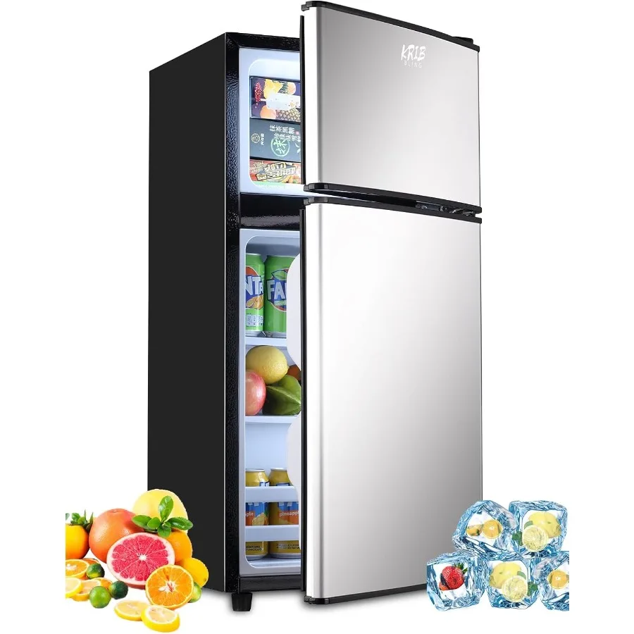

Compact 3.5 Cu.Ft Mini Fridge with Freezer on Top and 7-Level Adjustable Thermostat for Dorm Office and Apartment Use Silver