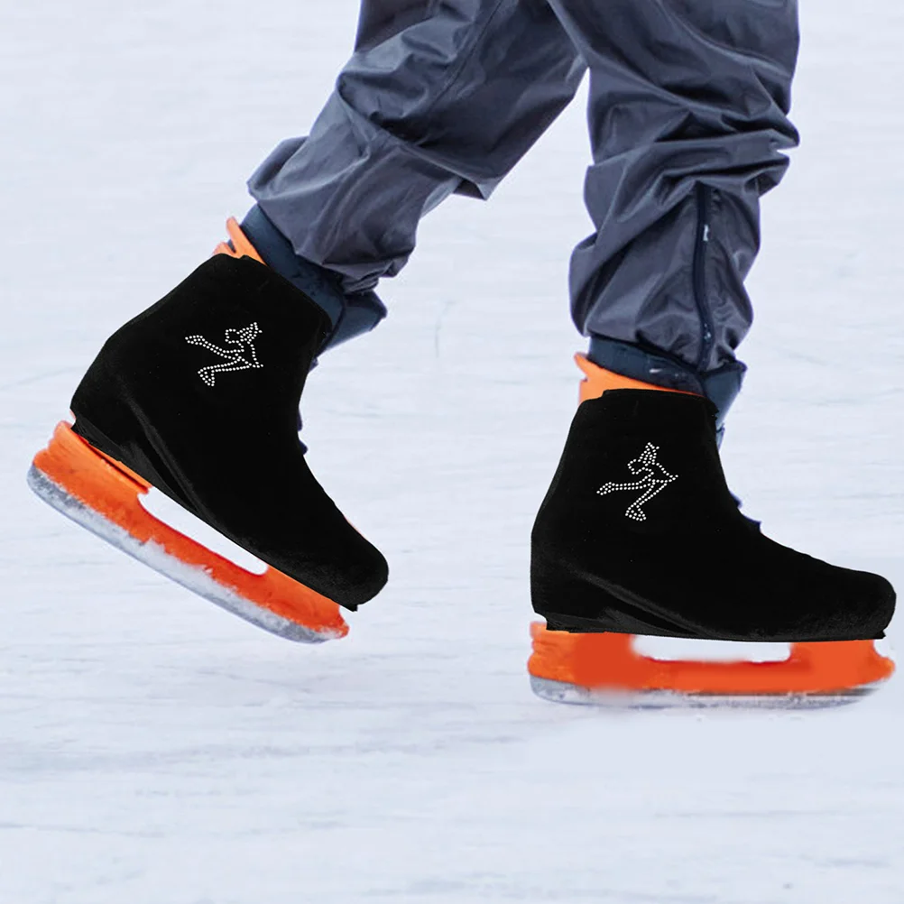 Ice Skate Covers Black L Size Comfortable Polyester Kids Figure Skating Shoe Protectors Wear Resistant Boot Soakers Roller