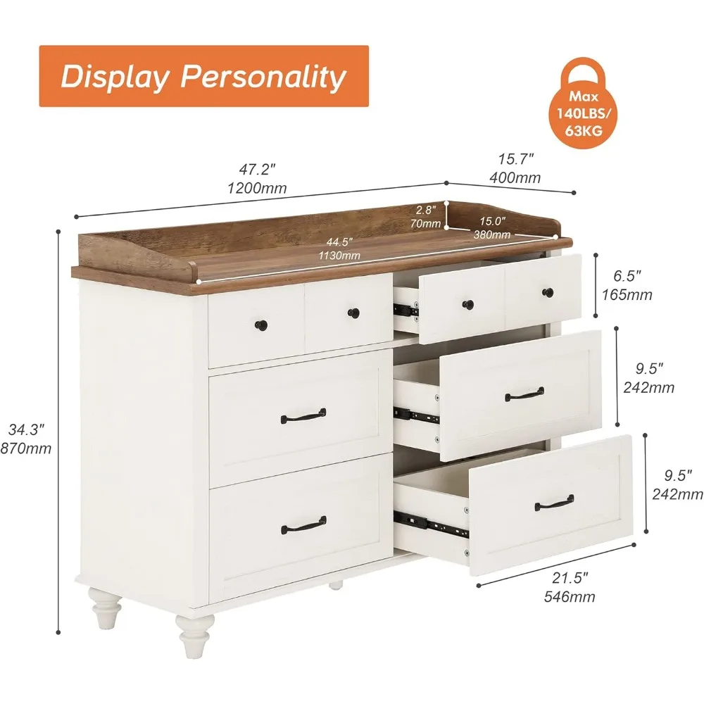 خزانة خشبية مكونة من 6 أدراج لغرفة نوم الأطفال مع مساحة تخزين واسعة على الطراز الحديث في منتصف القرن