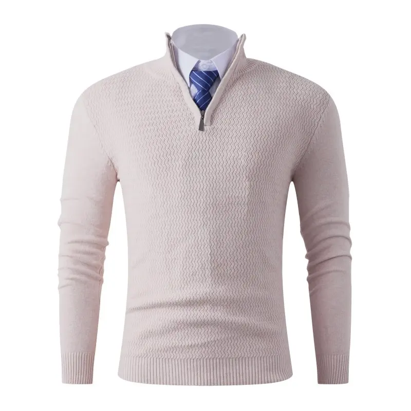 

Новинка 2025, мужской вязаный свитер, повседневный базовый слой, теплый топ на молнии, молодежный витали, прямой крой, смесь полиэстера, волокно
