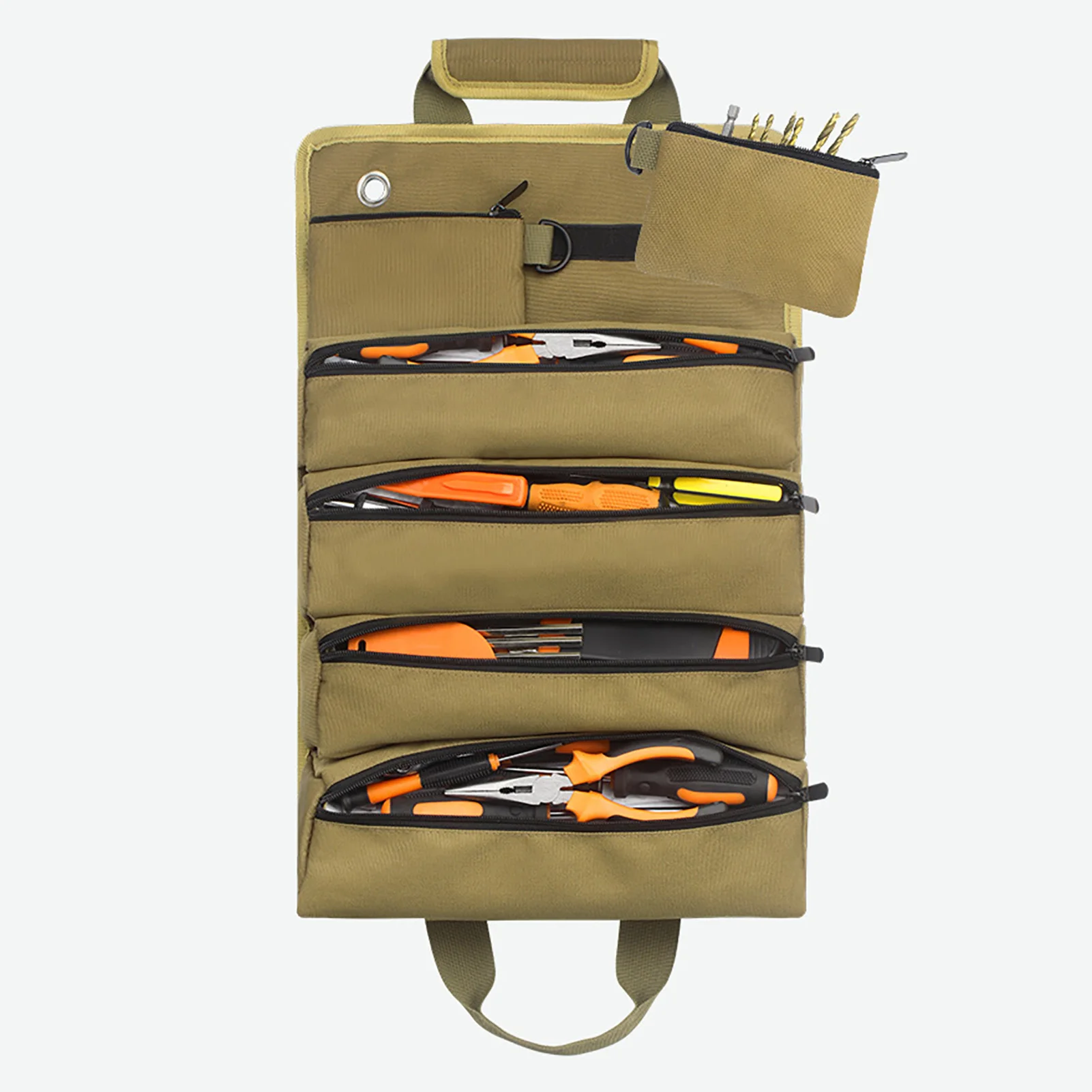 Roll Up Tool Organizer Hardware Tool Bag Portable  Tool Organizer Oxford Cloth Storage Bag with 2 Detachable Pouches