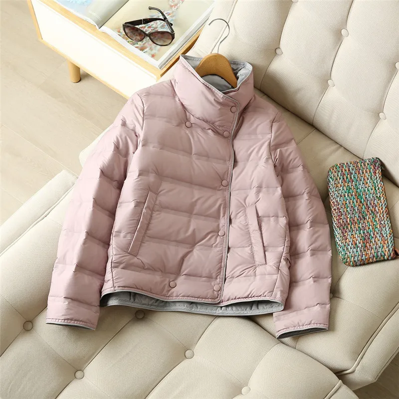 Light White Duck Down Coat Parkas Autumn Winter Women Single Breasted Warm Down Jacket Female Long Sleeve Loose Short Outwears