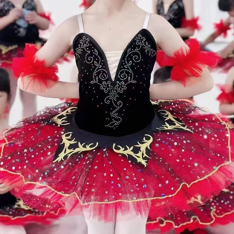 

Professional Red/Black La Esmeralda Ballet Tutu Dress for Girls Kids - Performance Pancake Tutu Platter Ballerina Party Costume