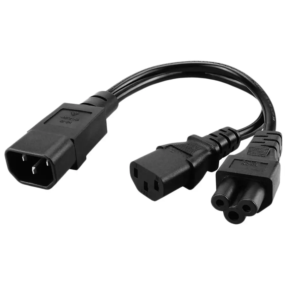 สายไฟคุณภาพสูง IEC320-C14 ถึง C13+C5 ชายกับหญิง 3 พิน 350 มม.