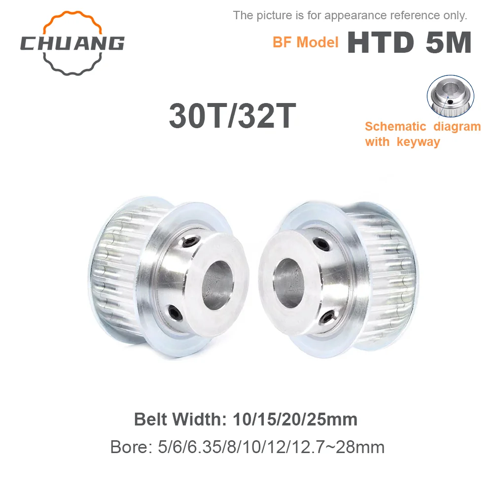 

HTD 5M Synchronous Pulley 30T/32Teeth Bore 5/6/6.35/8/10/12/15~28mm Belt Width 10/15/20/25mm BF Type HTD5M Timing Belt Wheel