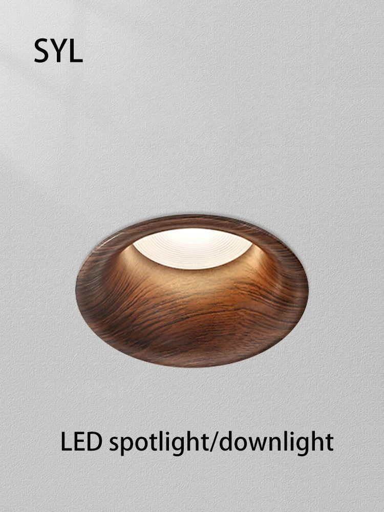 Led Spotlight Recessed Walnut Wood Grain Spot Light Opening 75mm Hole Sownlight Tuya ZigBee Dimmable Curved Frame Ceiling Lamp