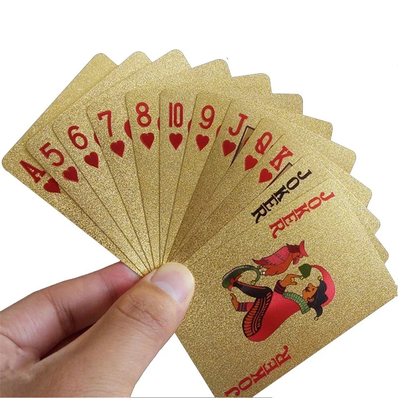 24K Goldเล่นไพ่พลาสติกเกมโป๊กเกอร์ดาดฟ้าฟอยล์Pokers Pack Magicกันน้ําการ์ดของขวัญคอลเลกชันเกม