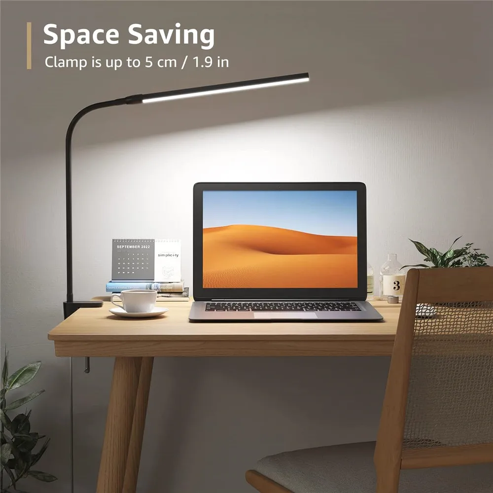 

USB Dimmable Clip On Reading Light 12 Hour Timer Function 10 Brightness Level 3 Lighting Modes Flexible Study Table Lamp