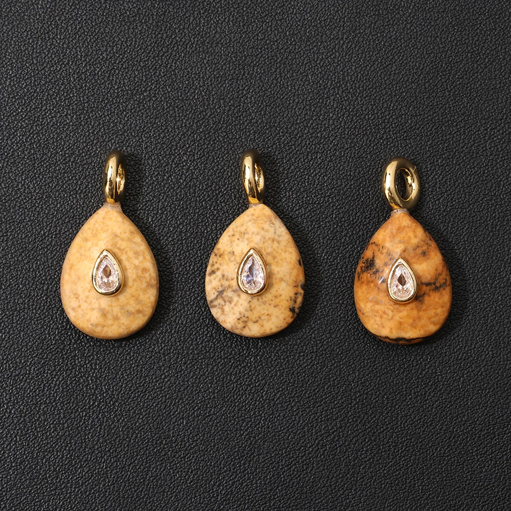 1 Stück Wassertropfen-Kristallstein-Anhänger mit eingelegtem winzigem Zirkon, goldener Anhänger in Tropfenform für die Schmuckherstellung, Halskette, DIY-Zubehör – Detail 16