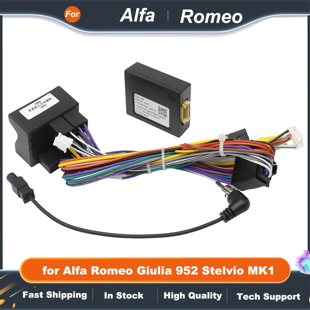 Radio  Wiring Harness CAN Bus Decoder 16 Pin Android Multimedia Cable Adapter for Alfa Romeo Giulia 952 Stelvio MK1