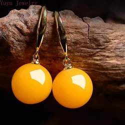 Natural Blue Amber Earrings Charm Yellow Beeswax Amber Luxury Women's Earrings Wedding Souvenir  925 sterling silver