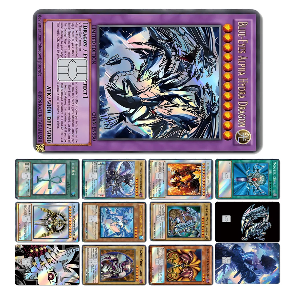 Magic Shark Blue Eyes Dragon Yo-gi-oh Game Shinny Laser Holographic Debit Credit Card Sticker Film Skin Front Cover