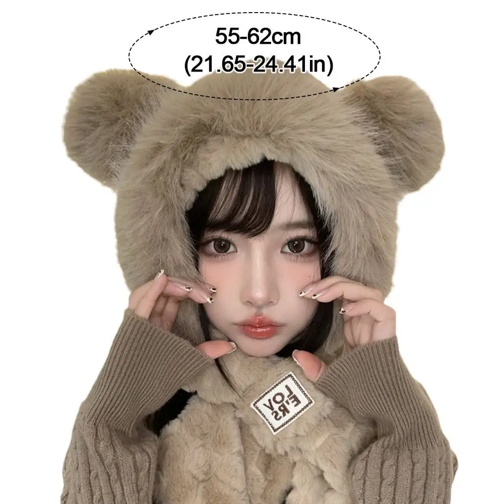 Set topi dan syal musim dingin berbahan plush, hangat, anti-angin, lembut, kasual, untuk luar ruangan