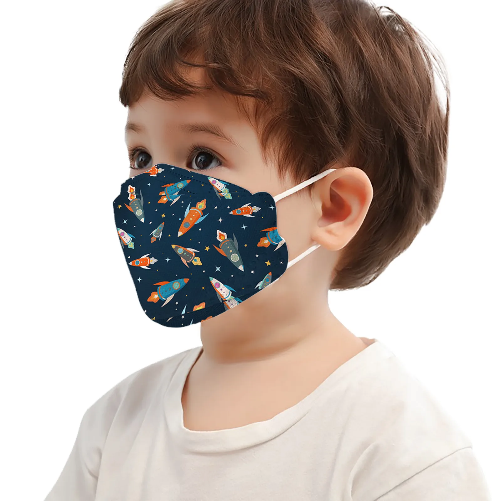 أقنعة الأطفال الكرتون المطبوعة أقنعة الأطفال المتاح 4-Layer شكل فم السمكة متعدد الألوان 10 قطعة رائد الفضاء يوميا #6