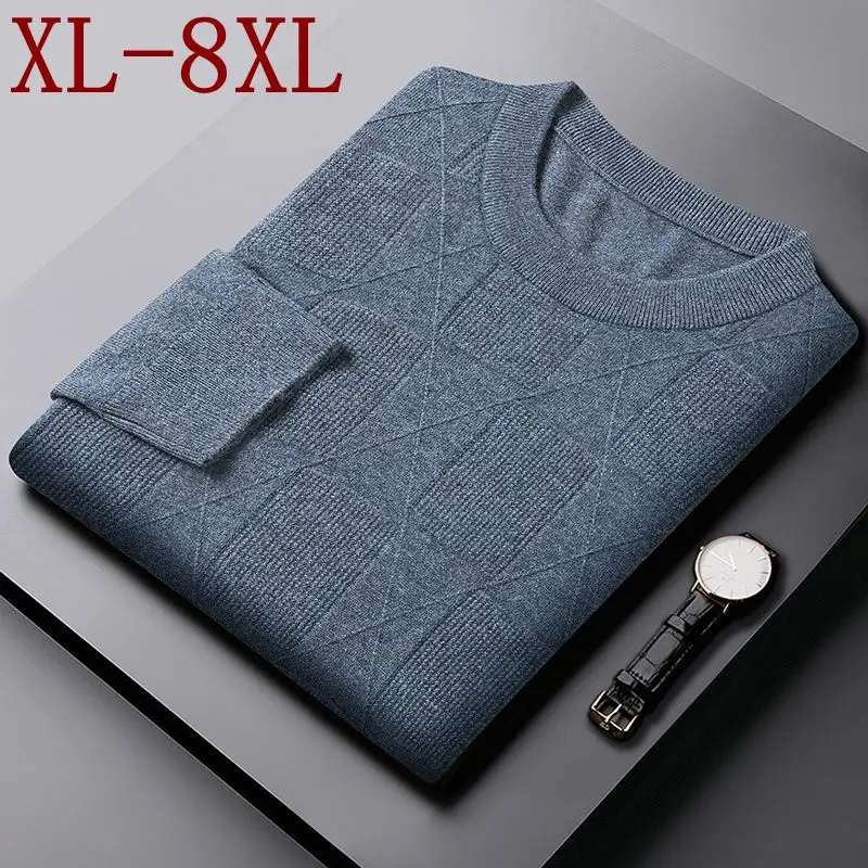 

8XL 7XL 6XL 2023 New Fall Winter Casual Plaid Mens Sweaters High End 100% Wool Pullover Sweater Men Soft Warm Men's Jumpers