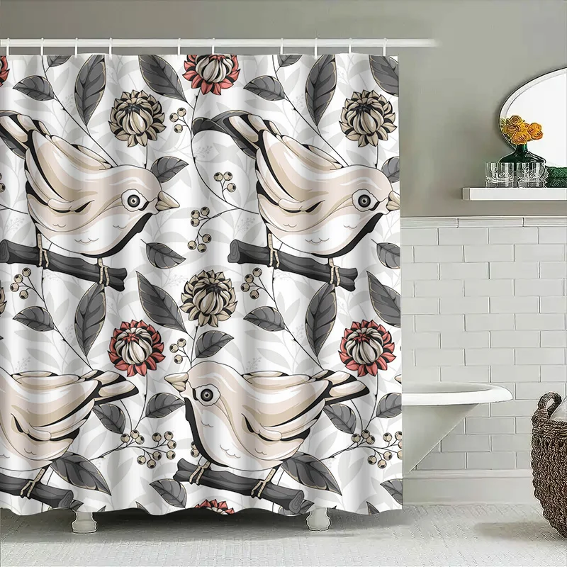 

Винтажная занавеска для душа с цветочным принтом птиц, декор для ванны, водонепроницаемая ткань, аксессуары для дома 180x274 см