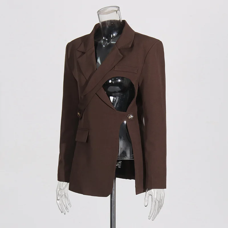 HKSH Women Blazer Elegant Fashion Asymmetrical Design Hollow Out Niche Patchwork High-End Stylish Slim Fit Ins Suit-Coat HK27974