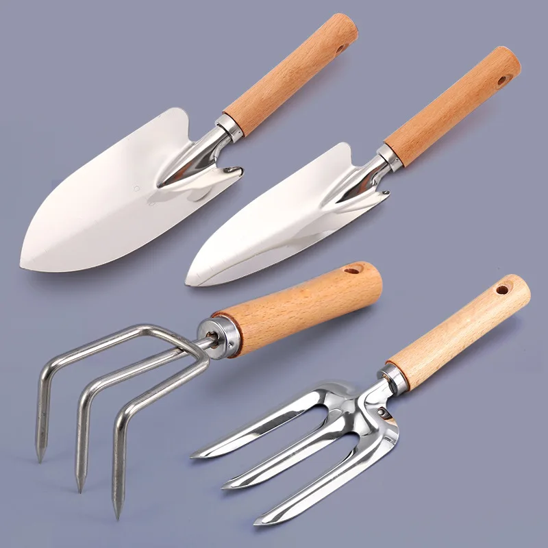 Stainless Steel Garden Tools Set, Shovel Rake Flower Planting Tool, Soil Loosening Gardening Tools, 4Pcs