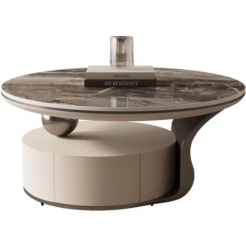 طقم طاولة قهوة حجرية فاخرة على الطراز الإيطالي بتصميم دائري بسيط لغرف المعيشة الصغيرة والشقق