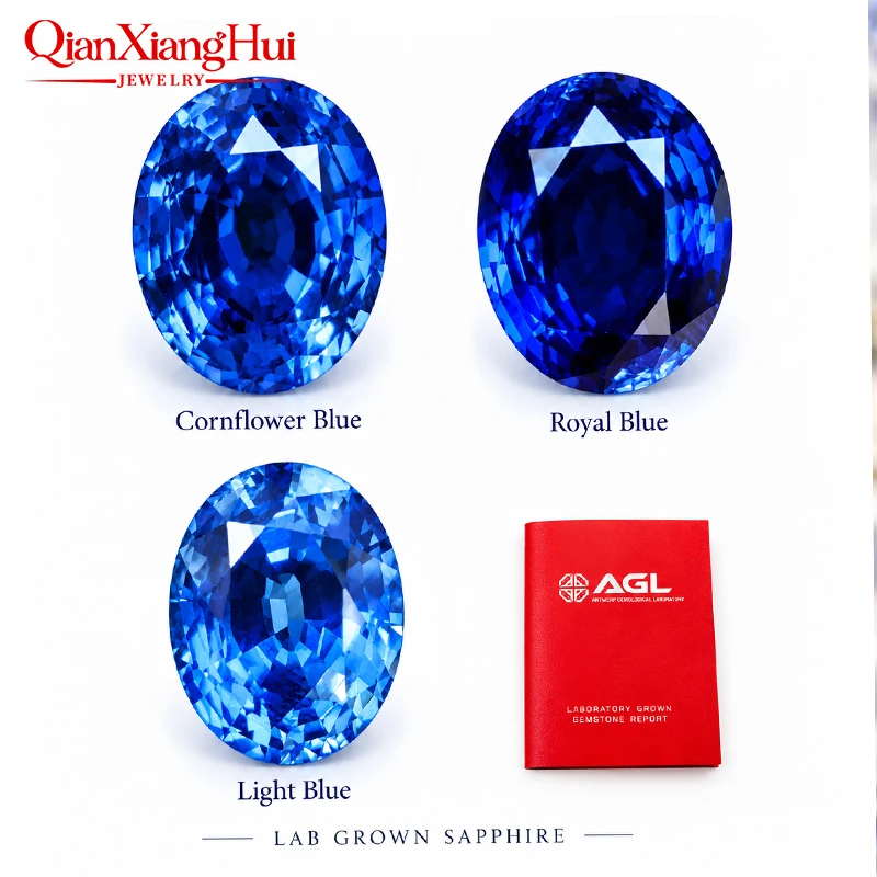 Created Lab Grown Royal blue/Cornflower Blue/Light Blue Sapphire Oval Shape Corundum Gemstone Clear Thailand Cut for Jewelry