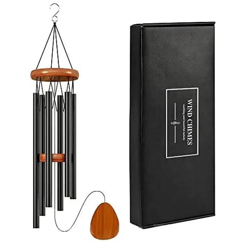 

1Pc 6 Tubes Aluminum Alloy Wind Chimes With Hook Black Bells For Outside Home Wedding Party Memorial Decoration Ornaments Gifts