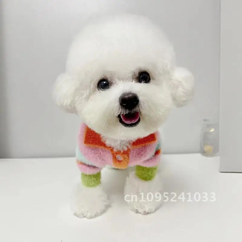 

Autumn/Winter Stripe Plush Sweater Cute Colorful Coat Dog Teddy Thickened Bears Sweater Small Schnauzer Clothes Dog Pet Puppy