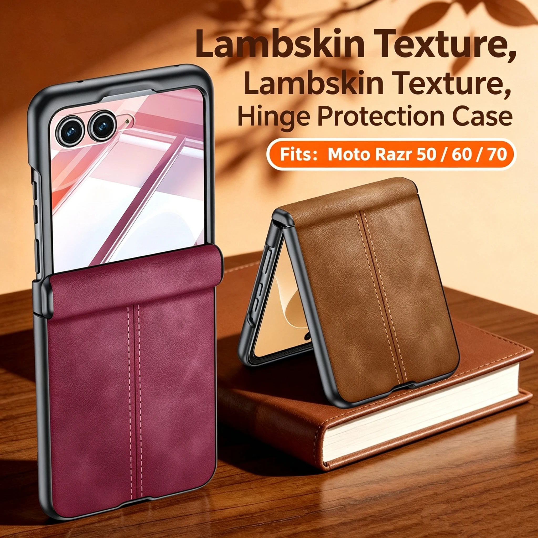Etui biznesowe ze skóry owczej do Motorola Razr 50 Ultra 60, folia ochronna na ekran do Razr70 Ultra Plus, etui z ochroną na środkowy zawias, odporne na wstrząsy. — zdjęcie produktu 5