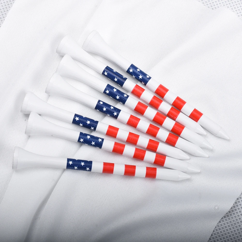 50pcs American Flag Style Durable Bamboo Golf Tees Of (3-1/4\'\' & 2-3/4\'\')  Length Golf Ball Holder Golf Training Practice tees