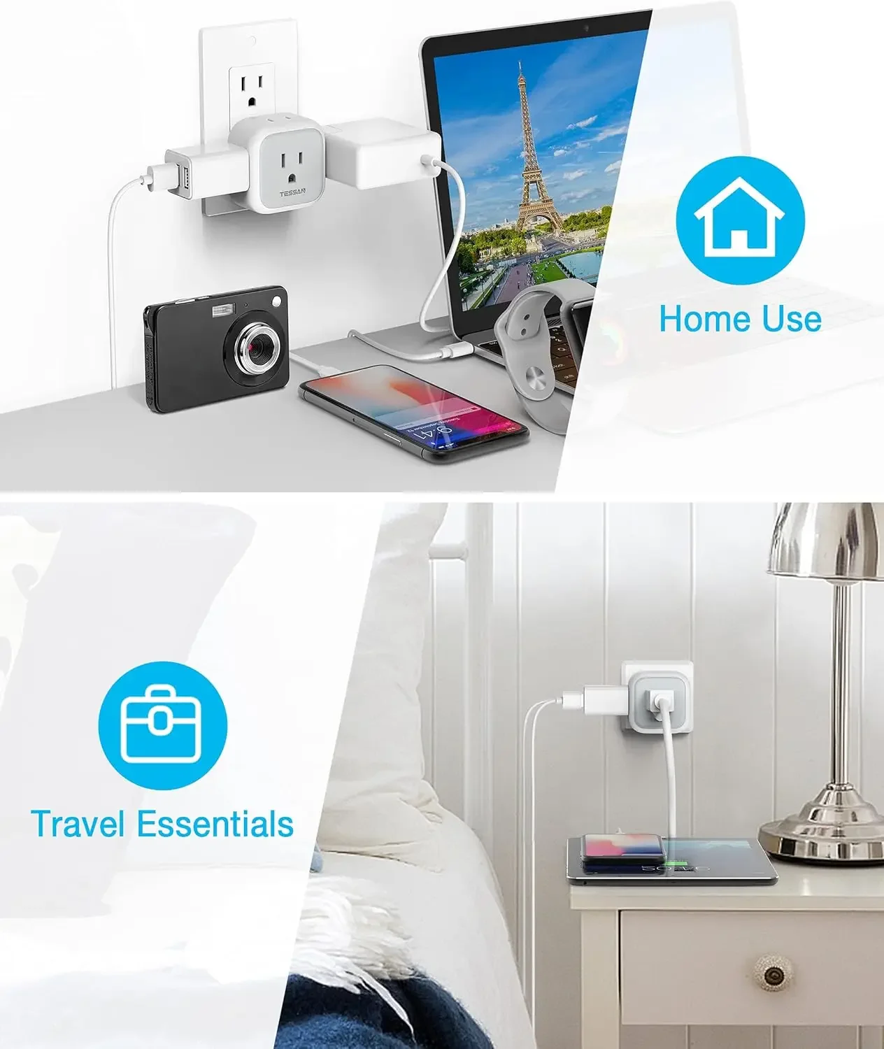 Multi Plug Outlet Extender TESSAN 2 Packs Multiple Outlet Splitter Box with 4 Electrical Charger Cube Outlets for Cruise Ship