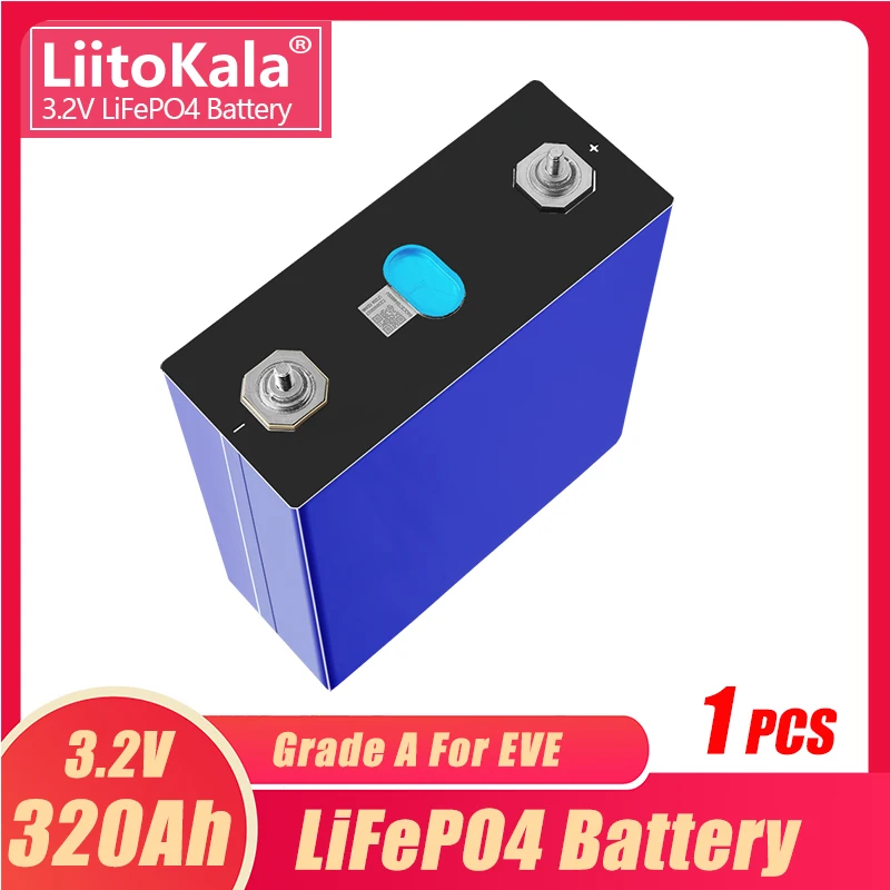 1PCS LiitoKala 3.2V 320Ah Lifepo4 Battery DIY Solar Panel Power Bank 12V 24V 48V Camping Rechargeable Spare Battery With Busbar