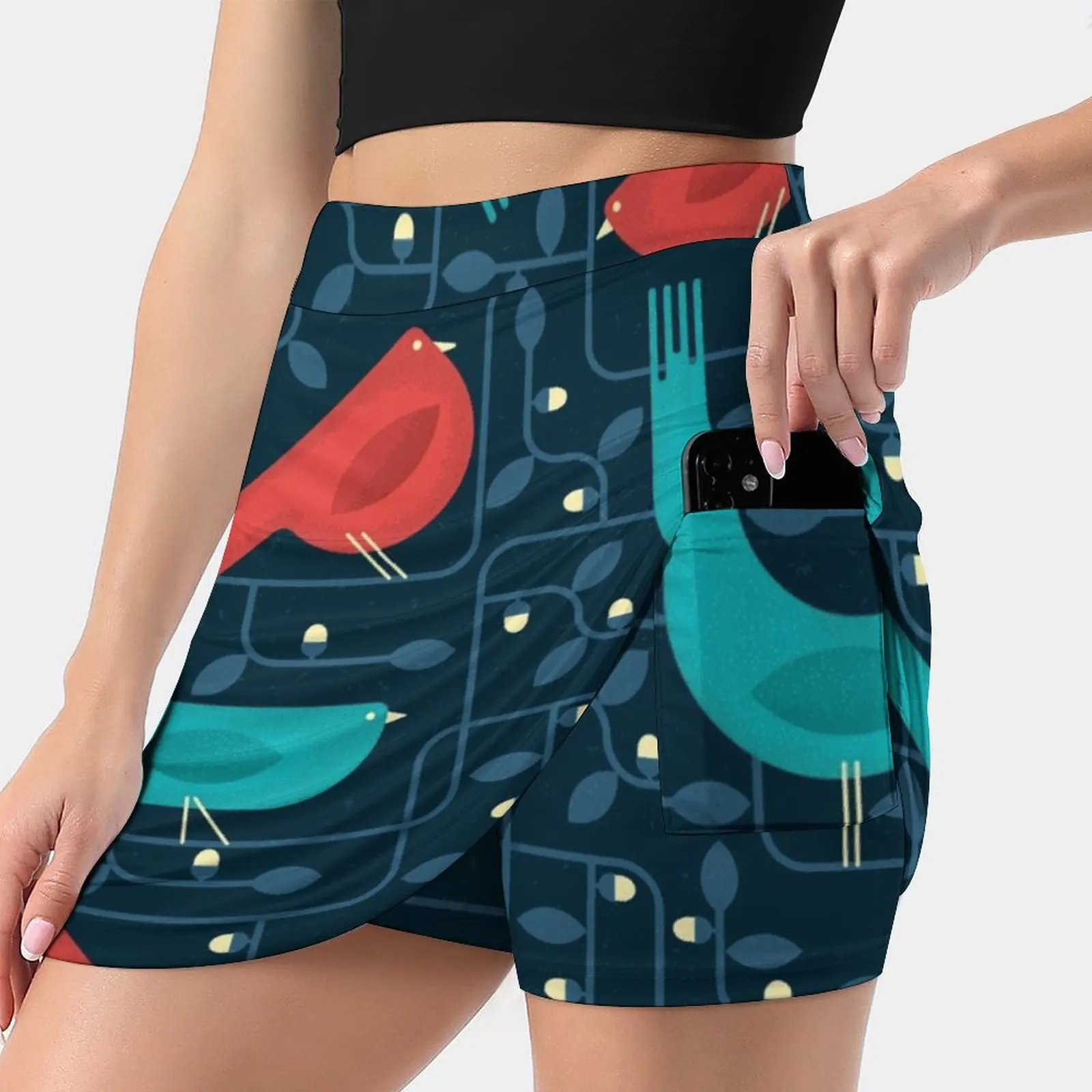 The Flock Skirts Woman Fashion 2022 Pant Skirt Mini Skirts Office Short Skirt Vector Bird Texture Pattern Abstract Flock Red